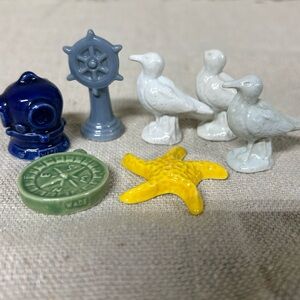 6 Wade Nautical Figures +1 free Bird starfish compass diver helmet ship wheel